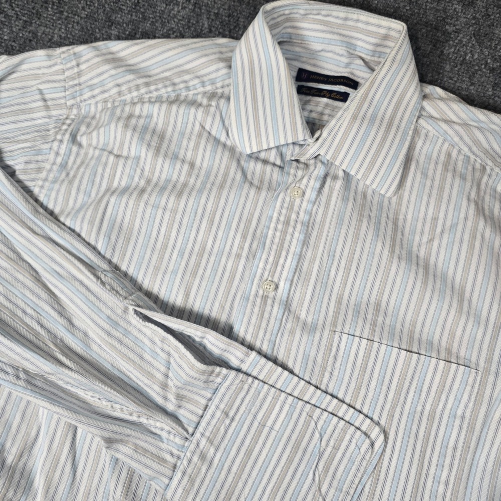 Henry Jacobson Mens Striped Dress Shirt Fine Two Ply Button Down Size 16‎ 32/33